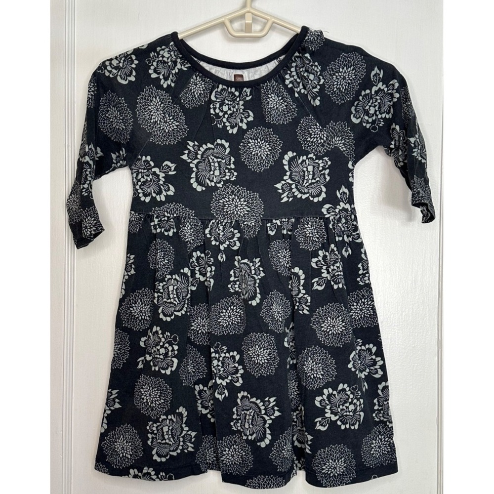 Tea Collection Size 6 Navy Blue / Light Blue FLoral Long Sleeve Dress